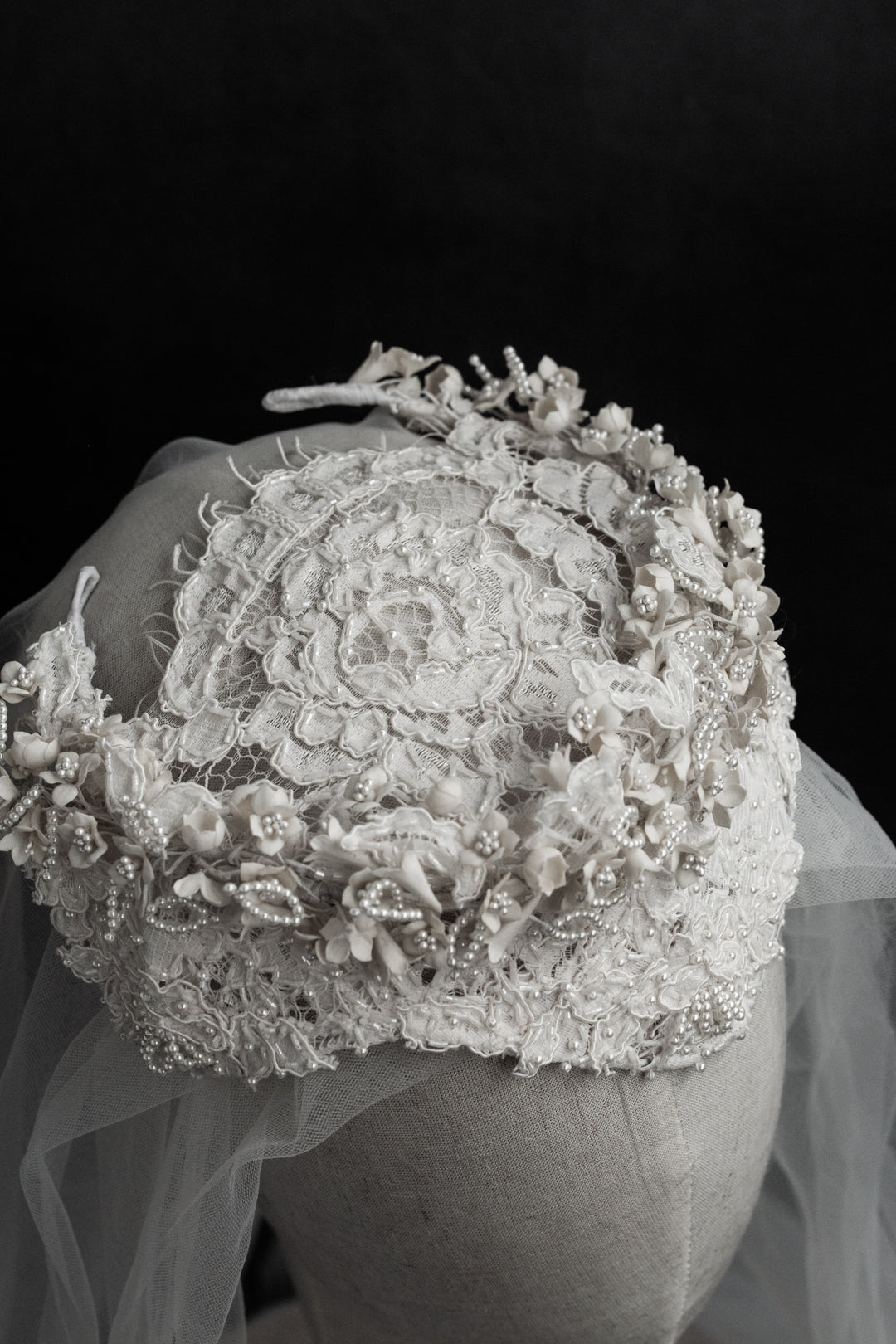 Vintage-Inspired Embroidered Bridal Cap with Veil