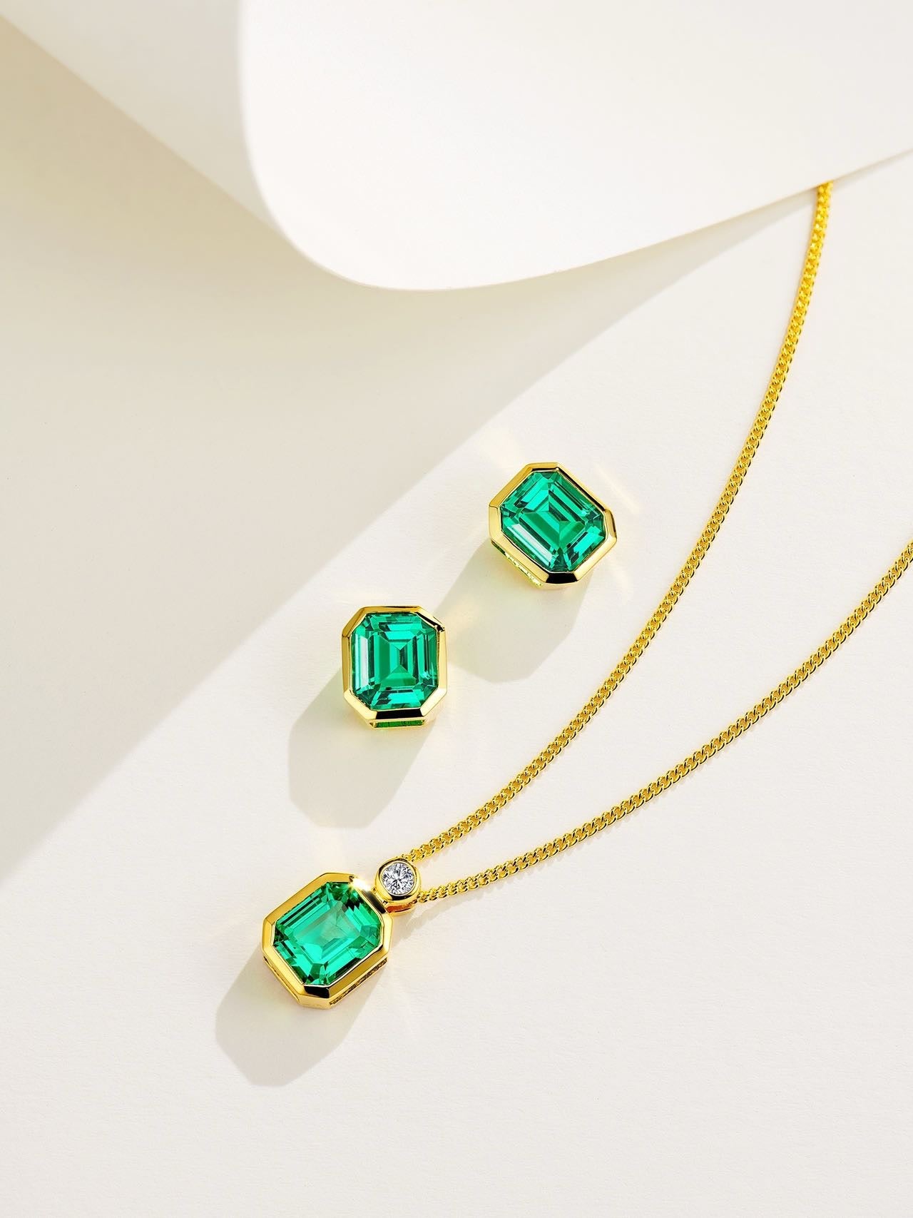 1.3CT Colombian Emerald Jewelry Set – 18K Gold Plated S925 Necklace & Earrings
