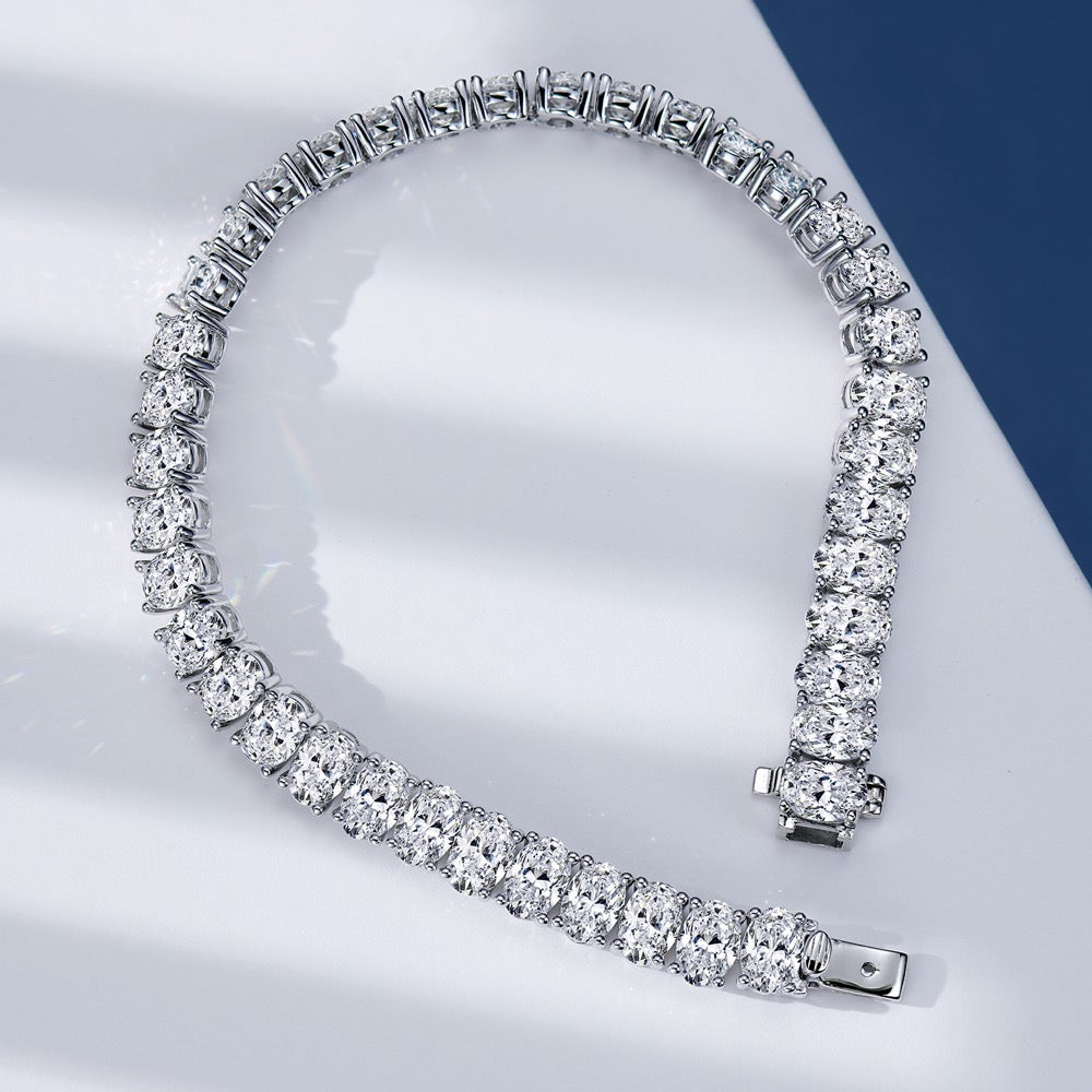 Oval Zircon Bracelet – 4×6mm 0.5CT Stones, 18K Gold-Plated Silver
