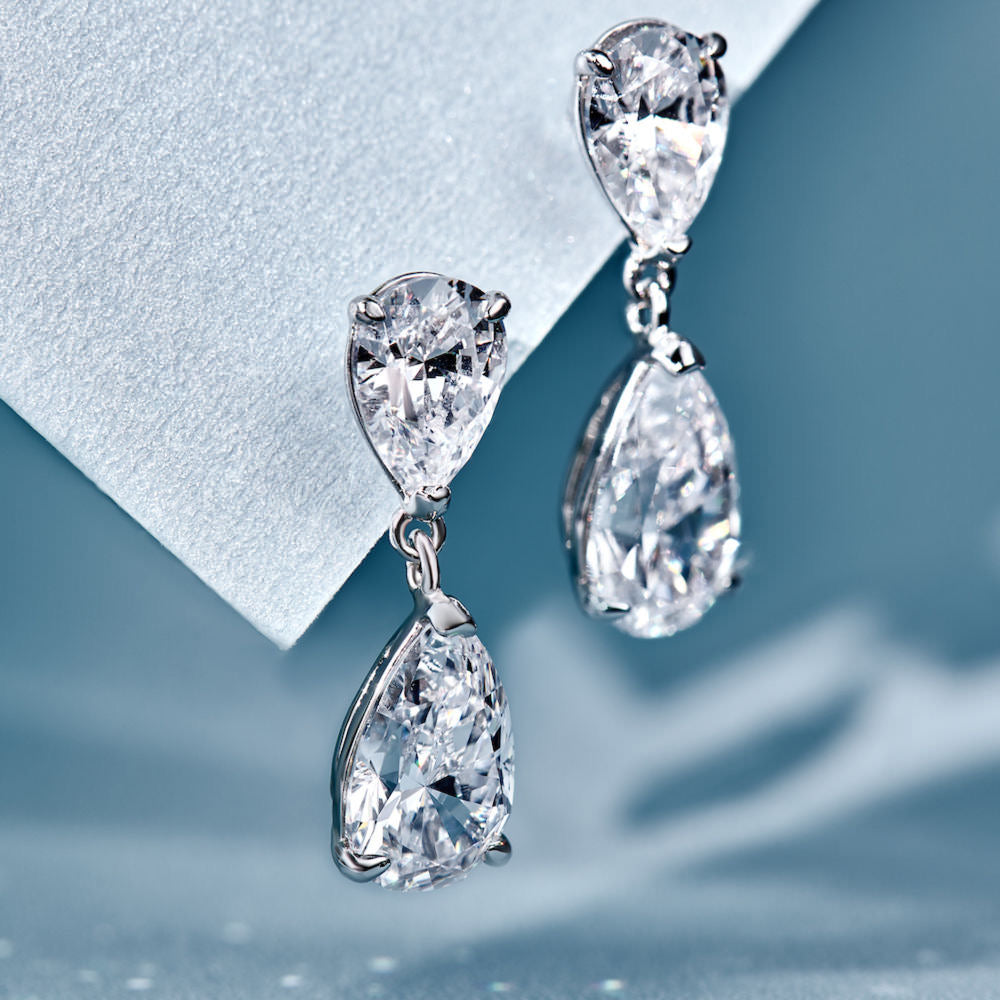 Teardrop Zircon Earrings – 1.5CT + 0.75CT, 18K Gold-Plated S925 Silver