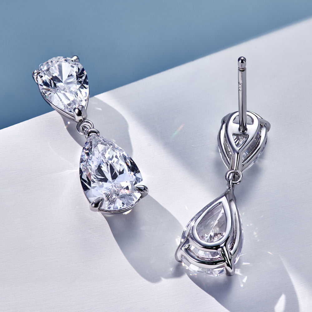 Teardrop Zircon Earrings – 1.5CT + 0.75CT, 18K Gold-Plated S925 Silver