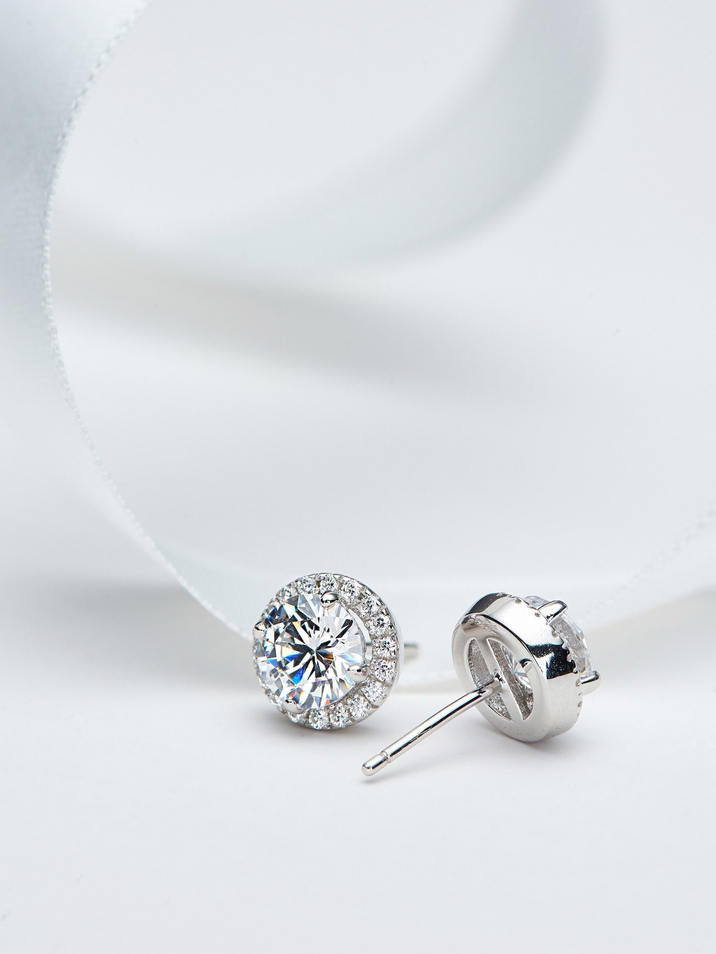 Halo Zircon Necklace & Earring Set – 1.25CT + 1CT Stones, 18K White Gold Plated Silver