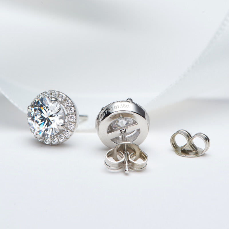 Halo Zircon Necklace & Earring Set – 1.25CT + 1CT Stones, 18K White Gold Plated Silver