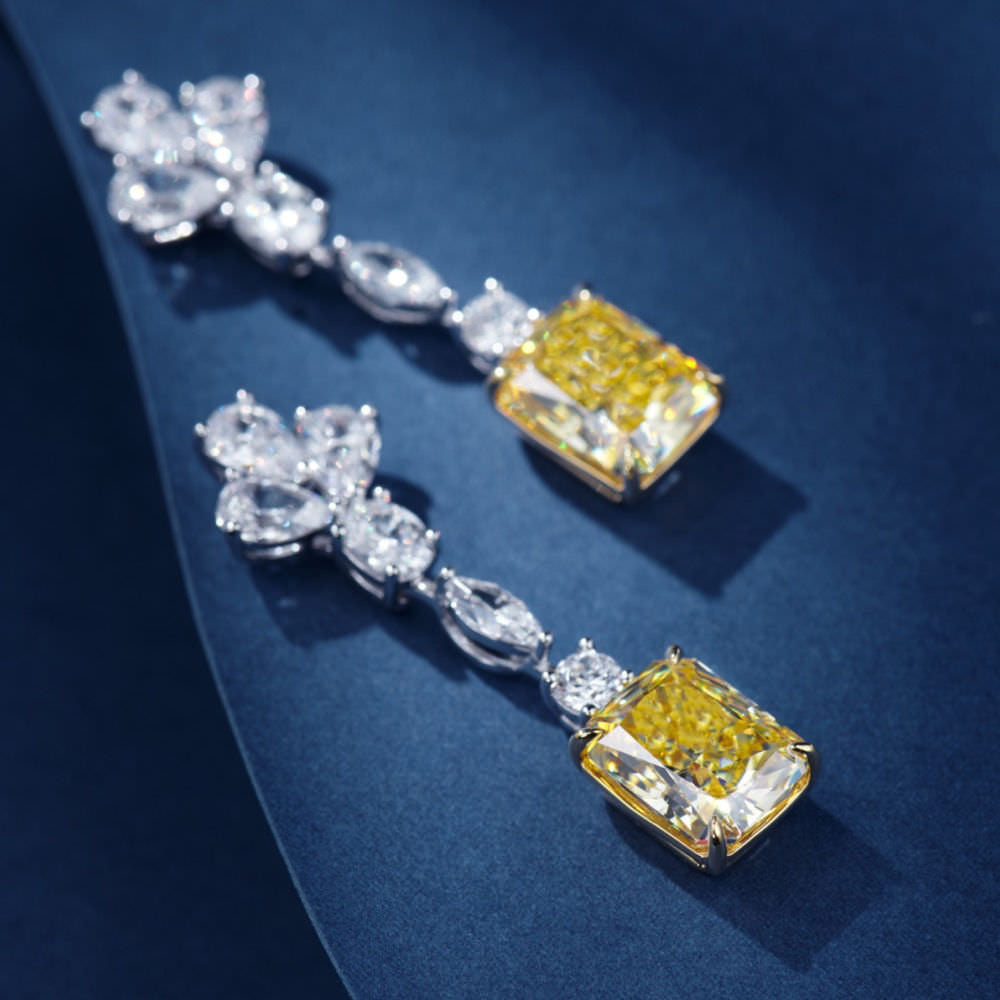 4.0ct Yellow Cubic Zirconia Drop Earrings, Mixed Cut Gold Plated 925 Sterling Silver, Everyday Jewelry Gift