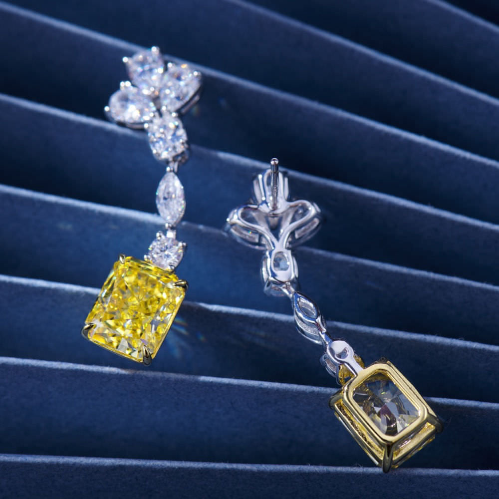 4.0ct Yellow Cubic Zirconia Drop Earrings, Mixed Cut Gold Plated 925 Sterling Silver, Everyday Jewelry Gift