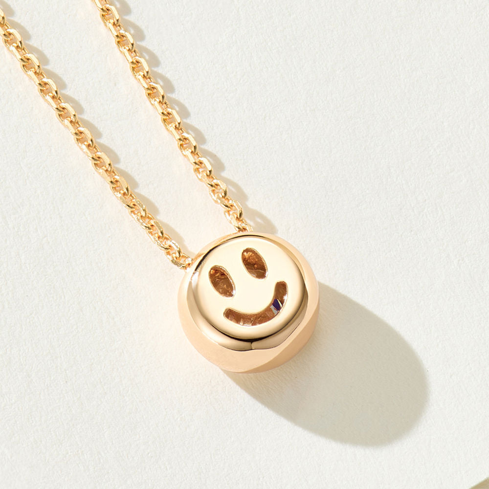 Smiley Face 0.60CT Pendant Necklace, Cubic Zirconia Gold Plated Sterling Silver, Daily Wear Gift