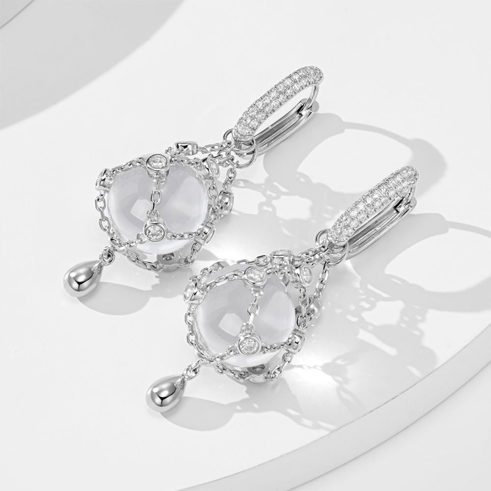 12mm Swarovski Pearl & 3A Crystal Drop Earrings, Interchangeable Design, CZ + White Gold Plated S925, Daily Wear Gift