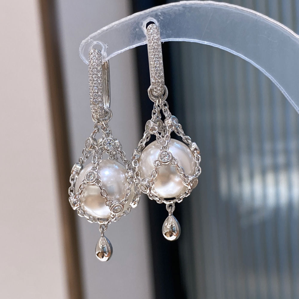 12mm Swarovski Pearl & 3A Crystal Drop Earrings, Interchangeable Design, CZ + White Gold Plated S925, Daily Wear Gift