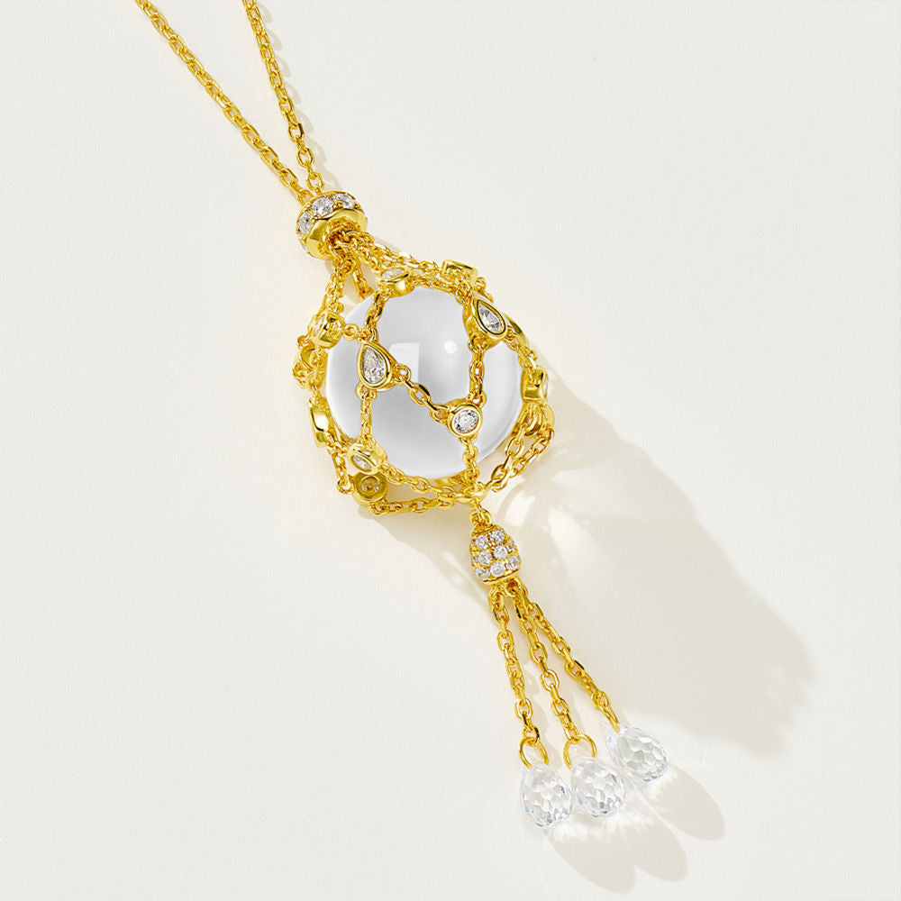 16mm Swarovski Pearl & 3A Crystal Mesh Pendant Necklace, Interchangeable Design, CZ + Gold or White Gold Plated Silver, Daily Wear Gift