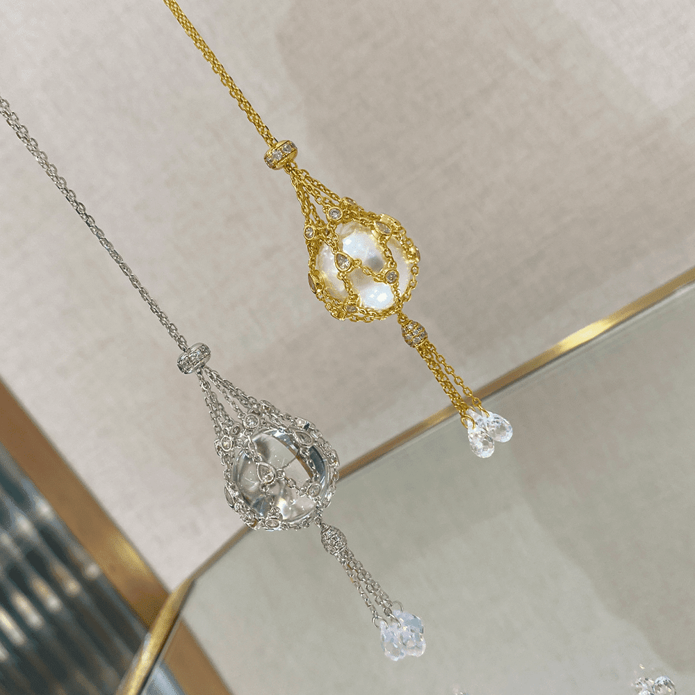 16mm Swarovski Pearl & 3A Crystal Mesh Pendant Necklace, Interchangeable Design, CZ + Gold or White Gold Plated Silver, Daily Wear Gift
