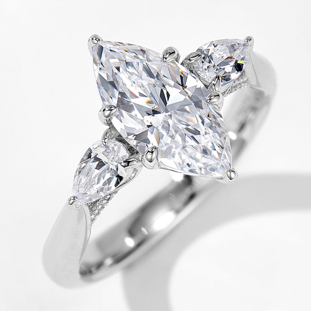 Marquise Cut 2CT Three Stone Ring, Cubic Zirconia Gold or White Gold Plated Sterling Silver, Daily Wear Gift