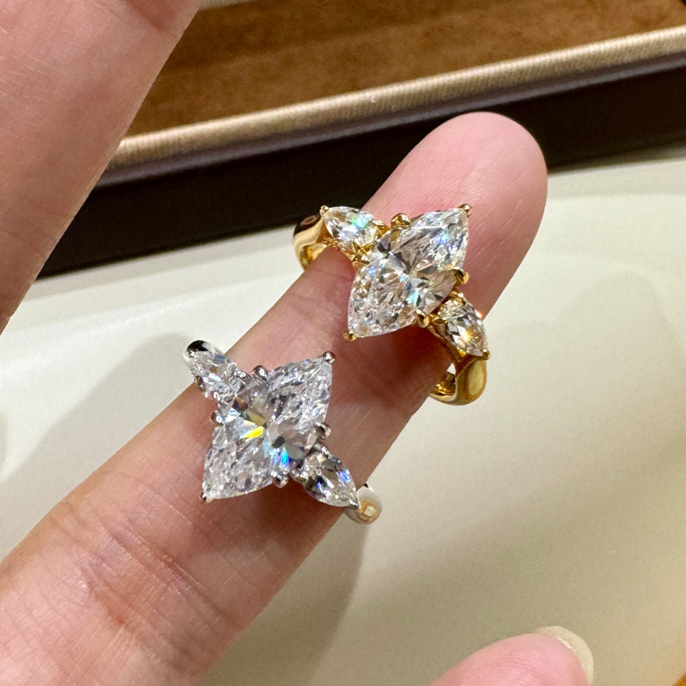 Marquise Cut 2CT Three Stone Ring, Cubic Zirconia Gold or White Gold Plated Sterling Silver, Daily Wear Gift