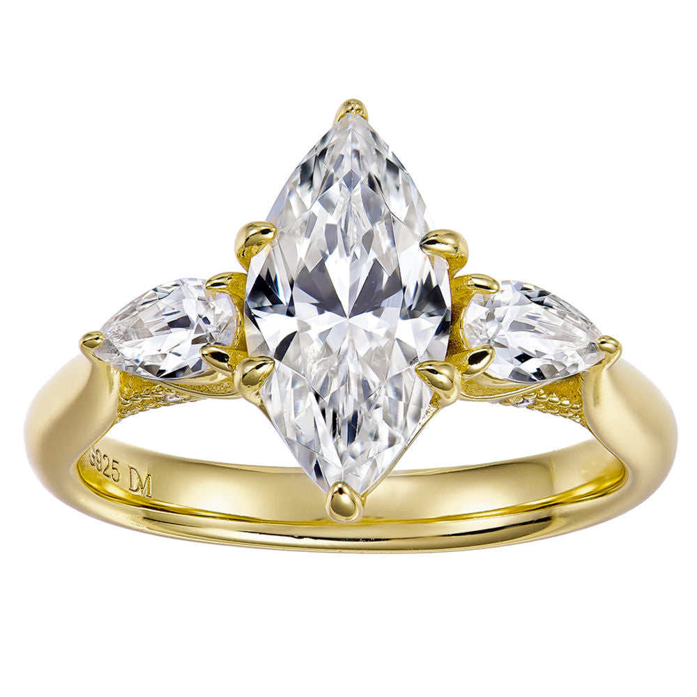 Marquise Cut 2CT Three Stone Ring, Cubic Zirconia Gold or White Gold Plated Sterling Silver, Daily Wear Gift