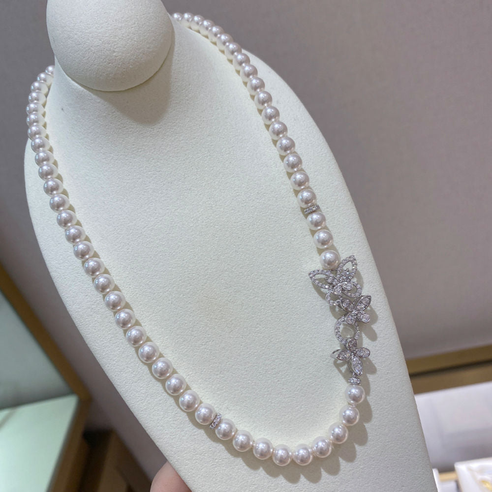 Butterfly Pearl Necklace, Swarovski Pearls Cubic Zirconia Gold Plated Sterling Silver, Daily Wear Gift