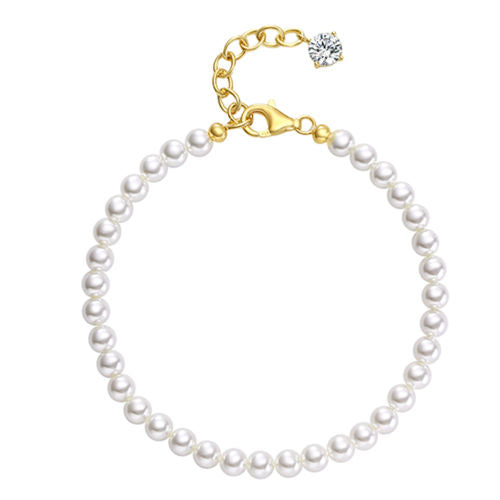 4mm Swarovski Pearl Beaded Bracelet, Cubic Zirconia Gold Plated 925 Sterling Silver, Daily Wear Gift
