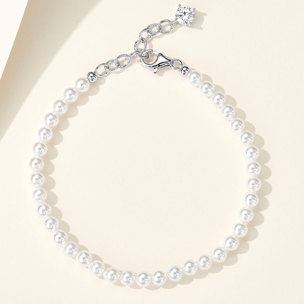 4mm Swarovski Pearl Beaded Bracelet, Cubic Zirconia Gold Plated 925 Sterling Silver, Daily Wear Gift