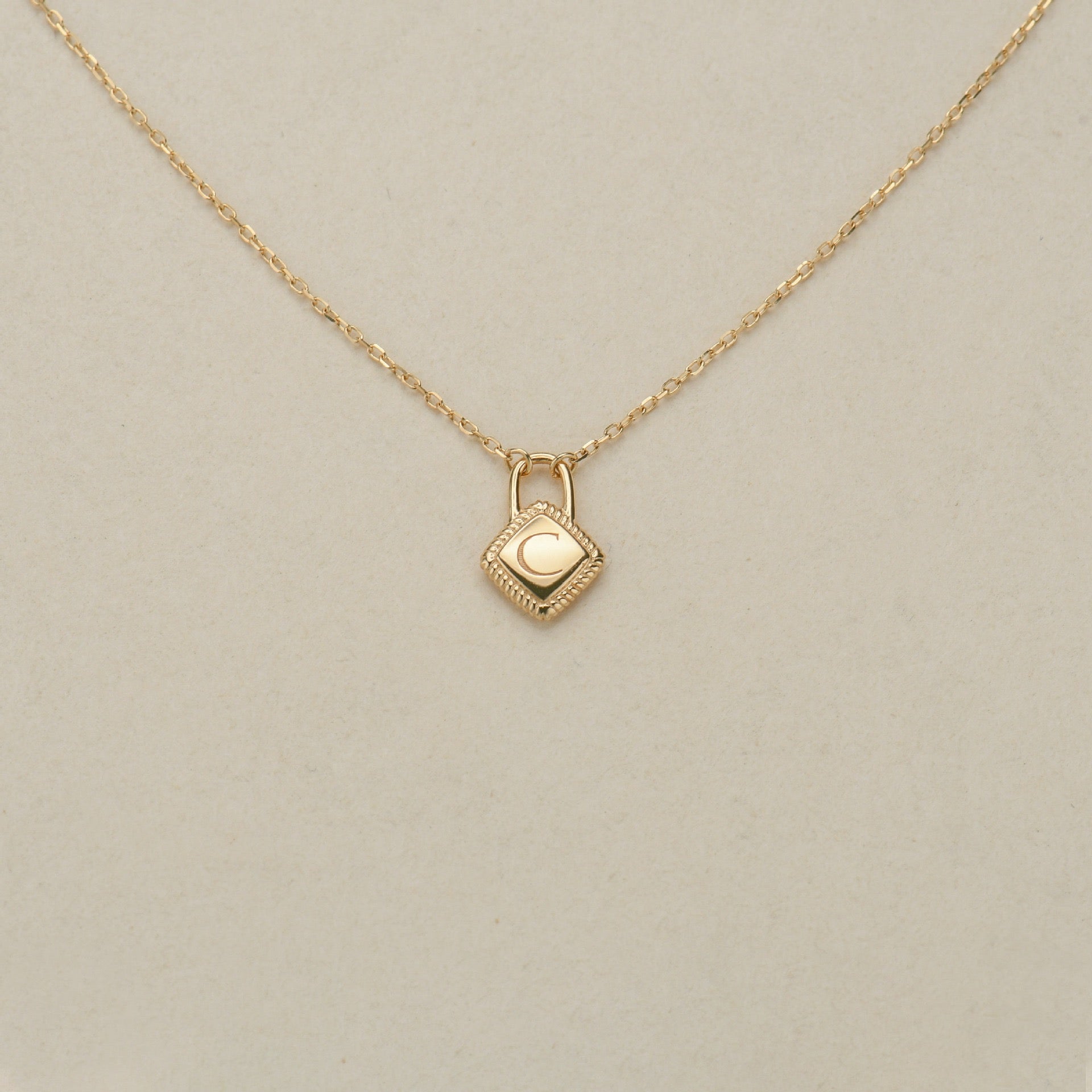 Personalized Initial Lock Necklace – 14K Gold Plated Sterling Silver