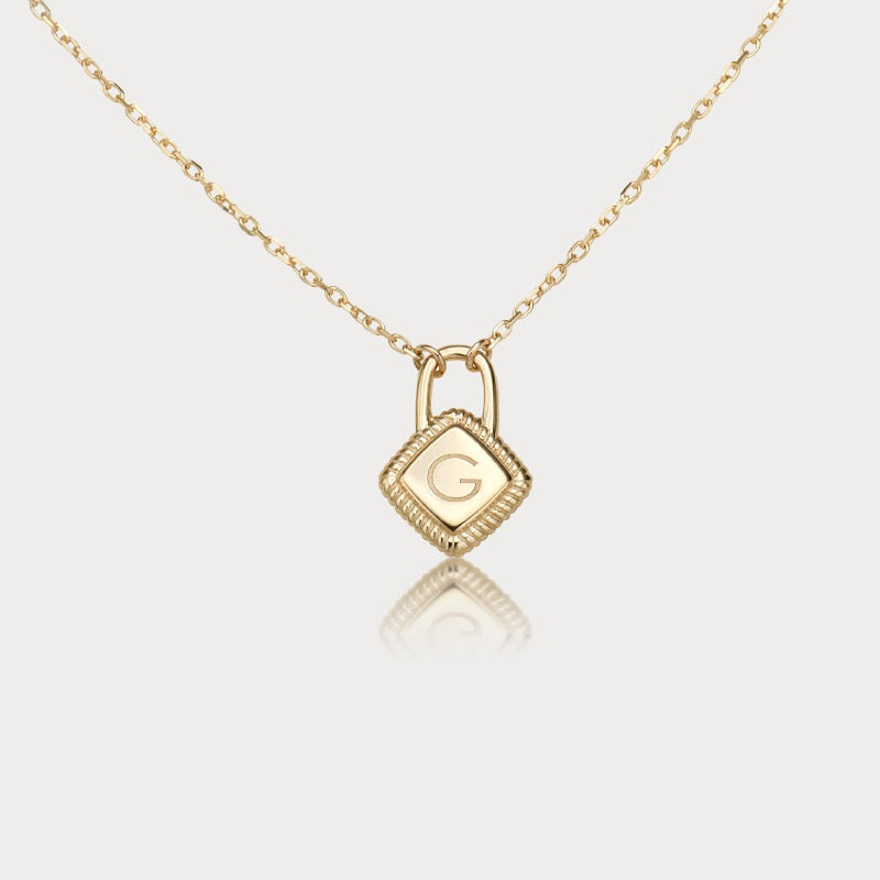 Personalized Initial Lock Necklace – 14K Gold Plated Sterling Silver