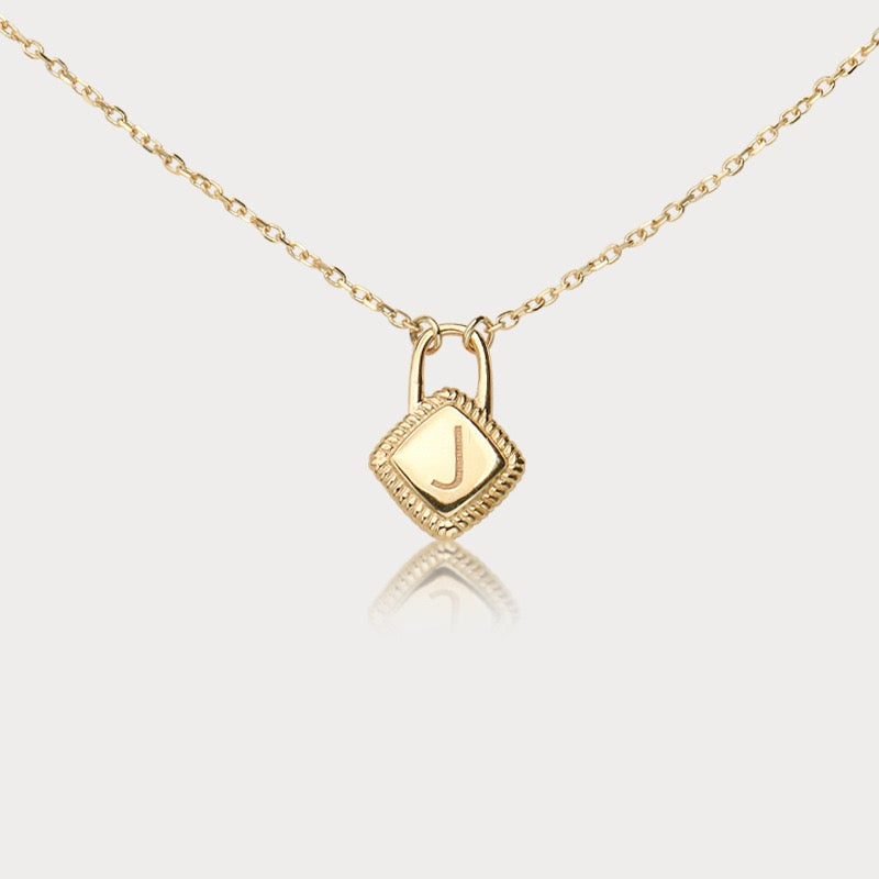 Personalized Initial Lock Necklace – 14K Gold Plated Sterling Silver