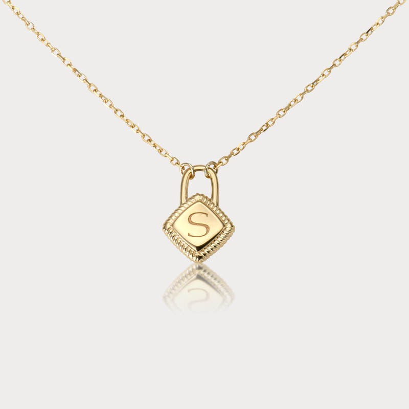 Personalized Initial Lock Necklace – 14K Gold Plated Sterling Silver