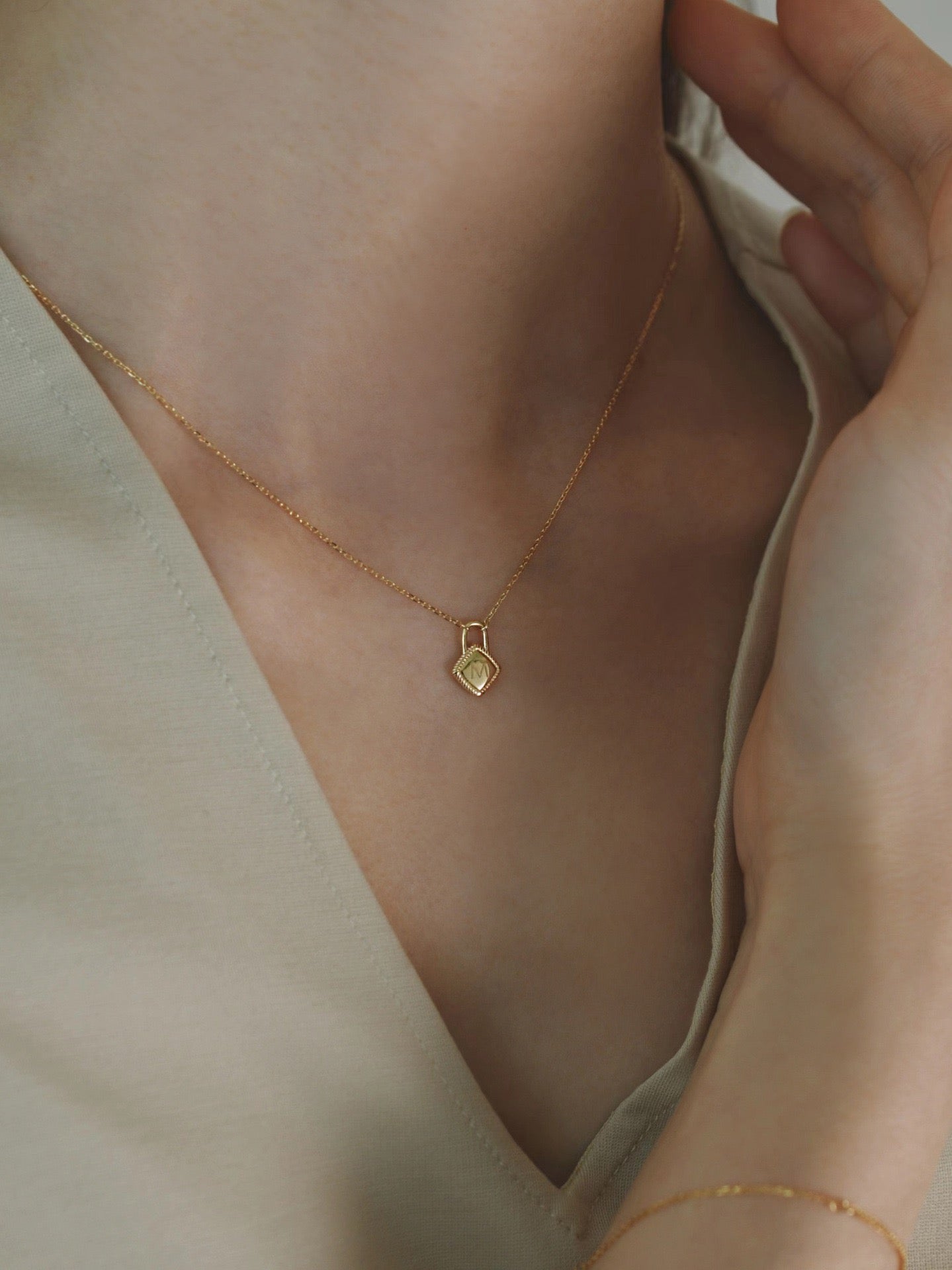 Personalized Initial Lock Necklace – 14K Gold Plated Sterling Silver