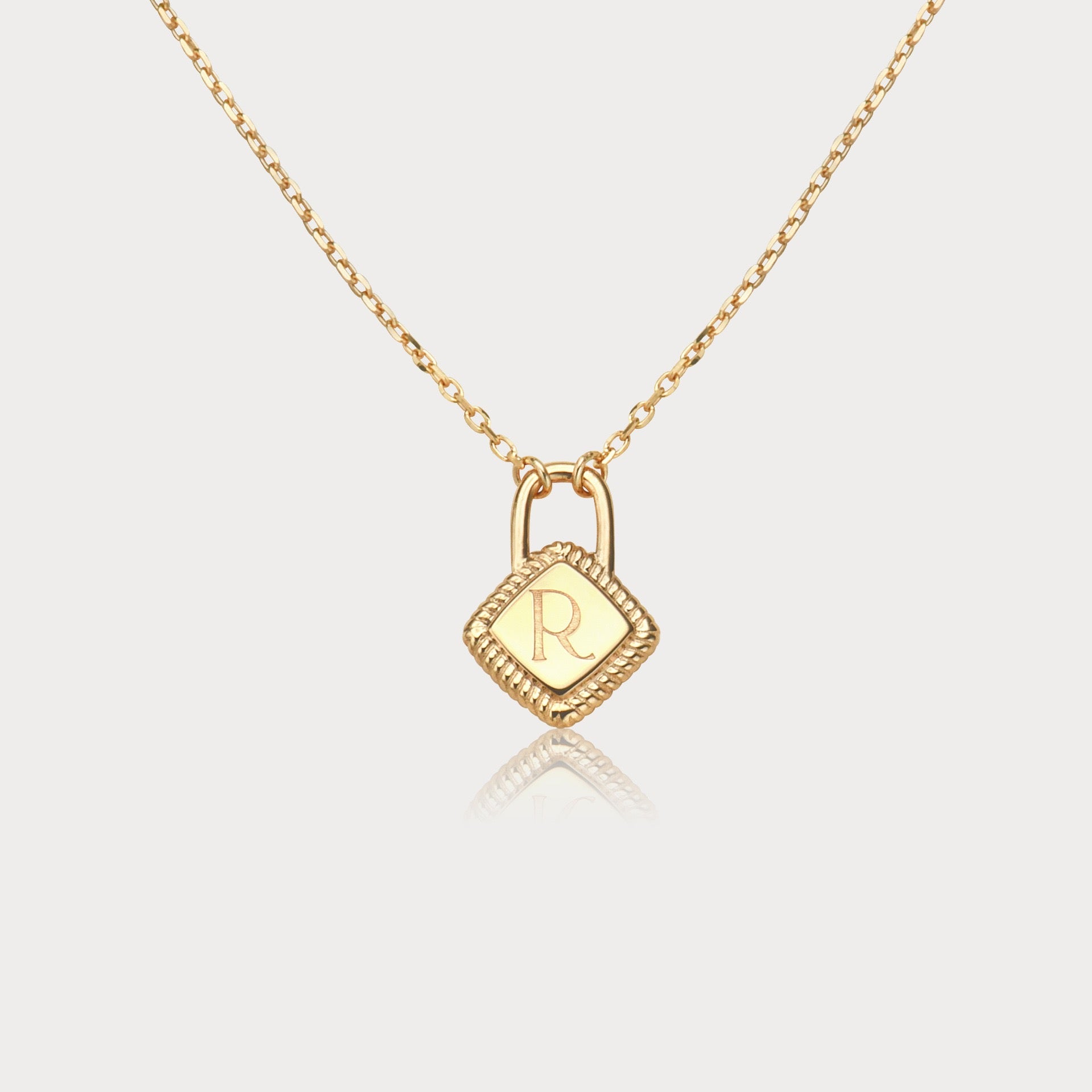 Personalized Initial Lock Necklace – 14K Gold Plated Sterling Silver