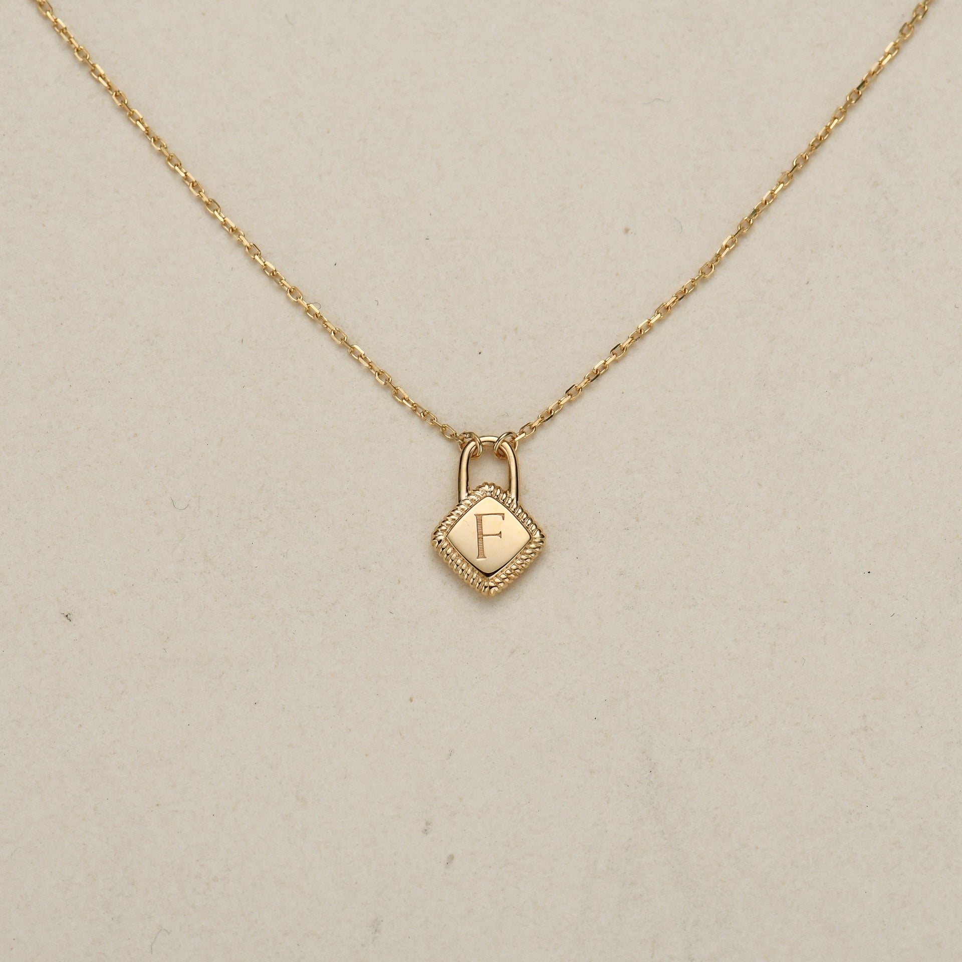 Personalized Initial Lock Necklace – 14K Gold Plated Sterling Silver