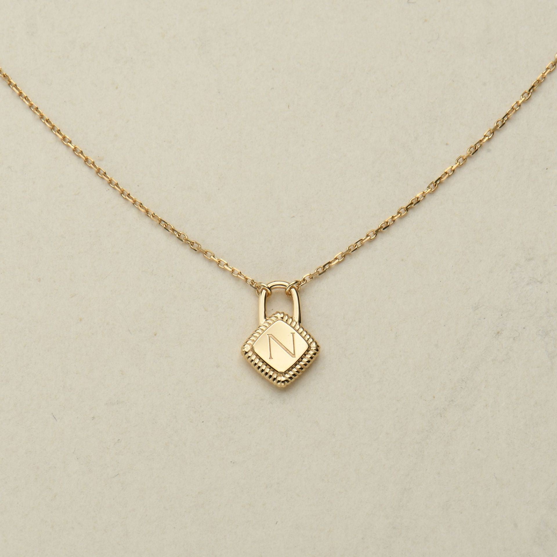 Personalized Initial Lock Necklace – 14K Gold Plated Sterling Silver