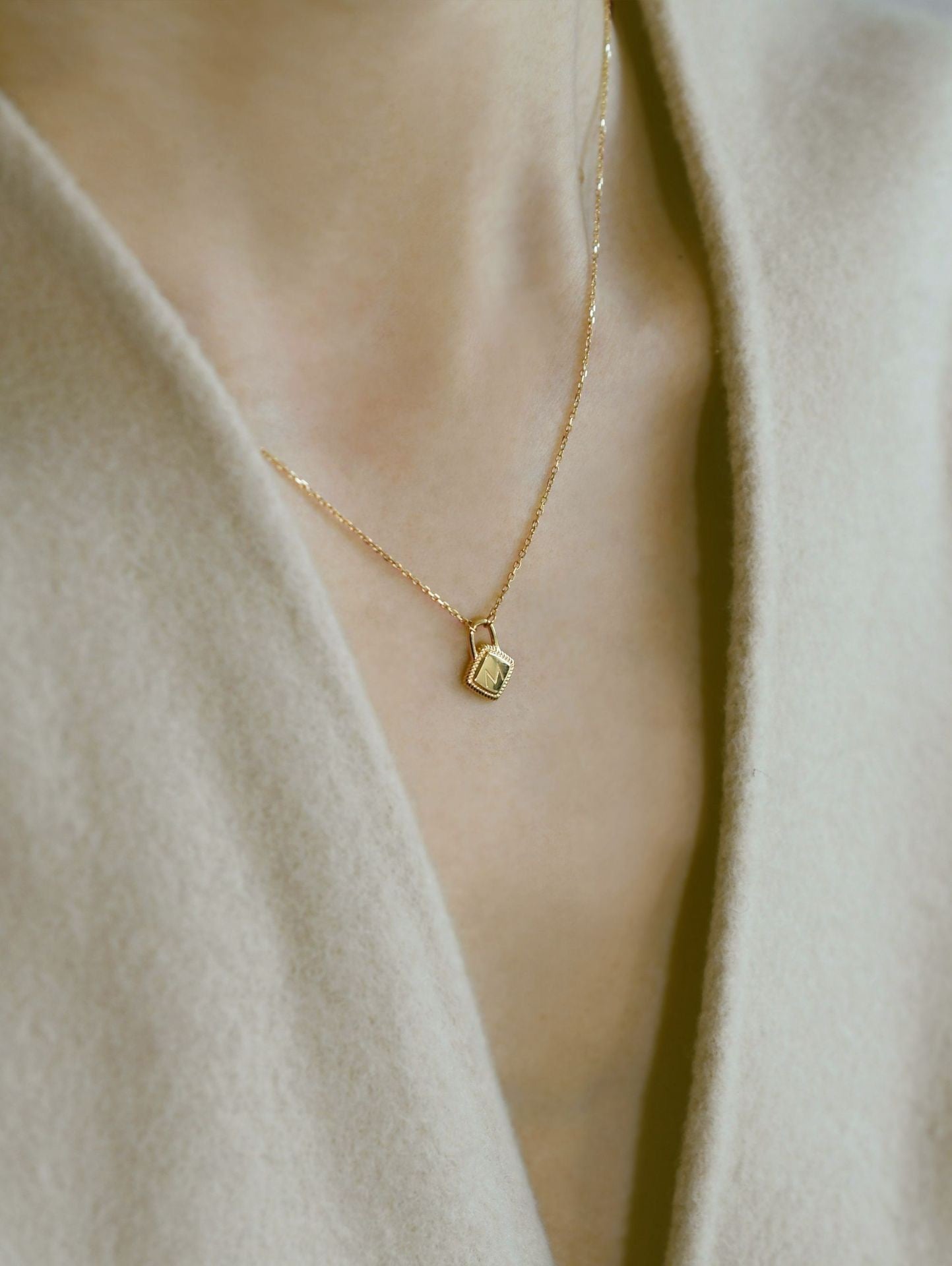 Personalized Initial Lock Necklace – 14K Gold Plated Sterling Silver
