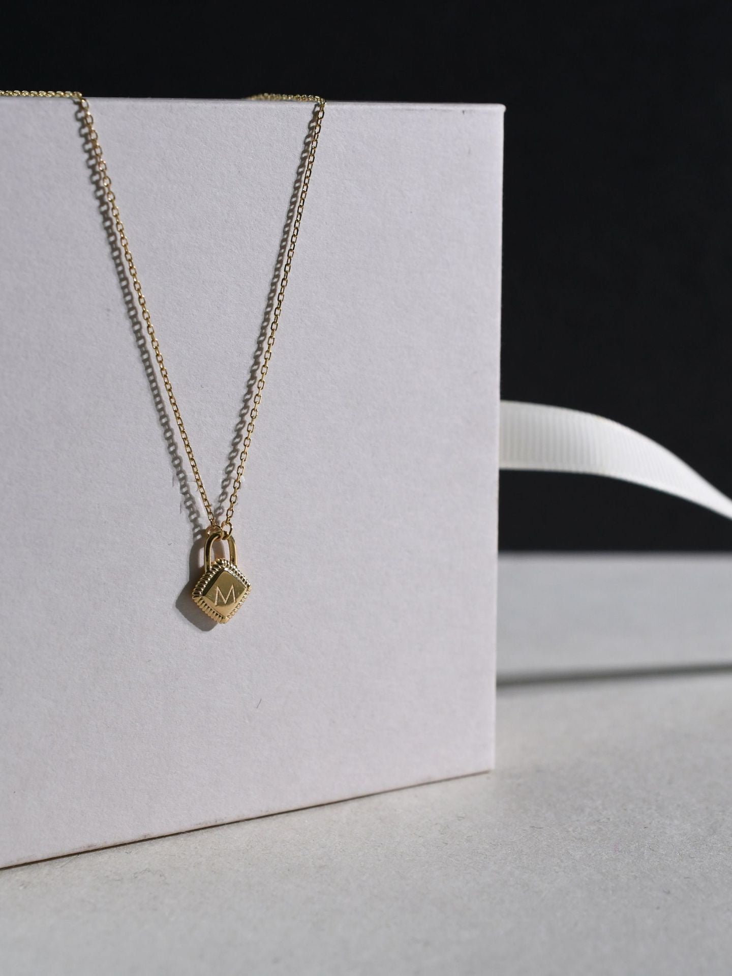 Personalized Initial Lock Necklace – 14K Gold Plated Sterling Silver