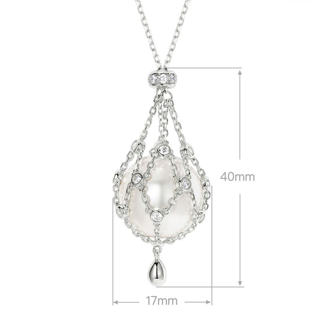 Pendant Necklace with Swarovski Pearl – Silver-Tone with Zircon Accents