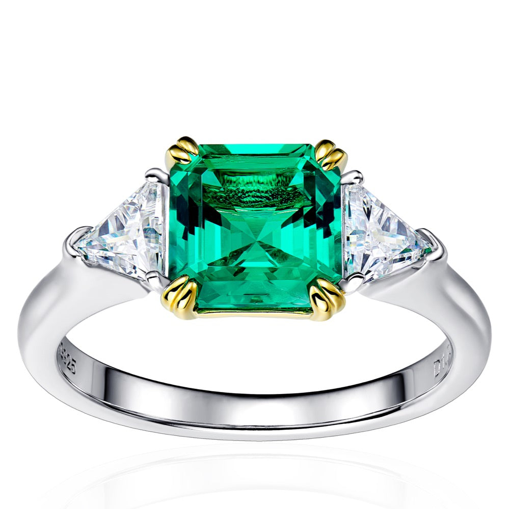1.5CT Lab-Created Colombian Emerald Ring – Vivid Green, S925, 18K White Gold Plated