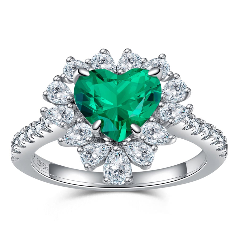 1.5CT Lab-Created Colombian Emerald Ring – S925 Silver, 18K White Gold Plated