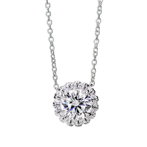Halo Zircon Necklace & Earring Set – 1.25CT + 1CT Stones, 18K White Gold Plated Silver