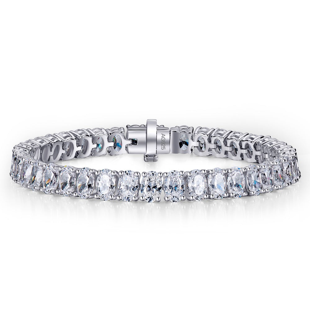 Oval Zircon Bracelet – 4×6mm 0.5CT Stones, 18K Gold-Plated Silver
