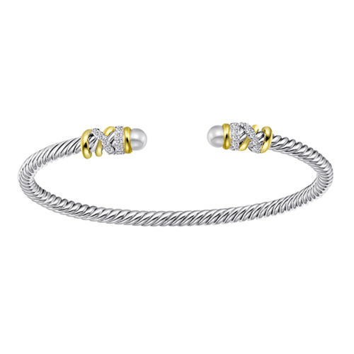 Gold-Plated Silver Bracelet with Swarovski Pearls and Zirconia Stones