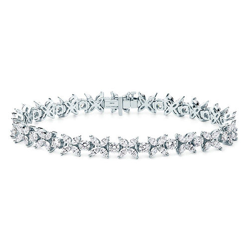Marquise-Cut Zircon Bracelet – Floral Leaf Design, Gold-Plated Silver