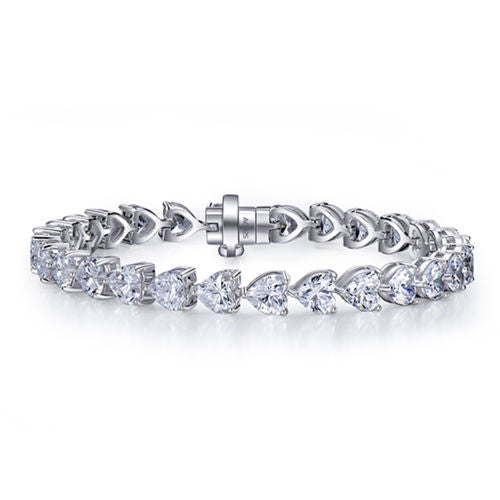Heart-Shaped Zircon Bracelet – Natural Stones Set in Silver, Romantic Design