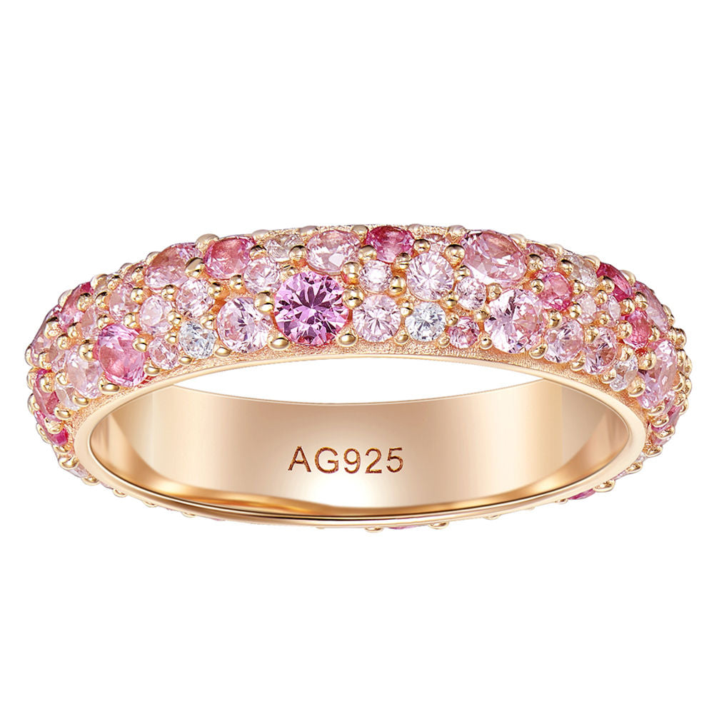 Pink Gradient Zircon Ring – Gold-Plated Silver with Natural Stones