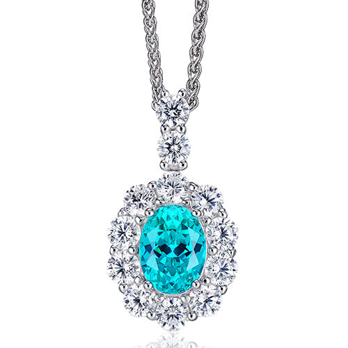 Lab-Created Paraiba Tourmaline Necklace – 2.2CT Teardrop Pendant with Halo, GRC Certified