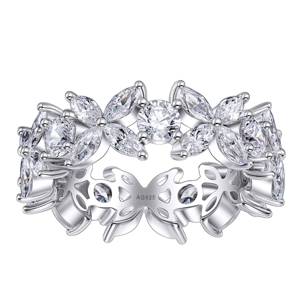 Floral Marquise-Cut Zircon Ring – Gold-Plated Silver, Nature-Inspired Design