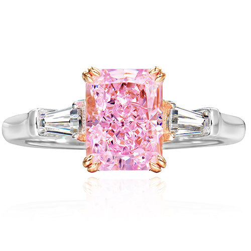 2.0CT Pink Zircon Ring – 3EX Cut, 18K White Gold-Plated S925 Silver