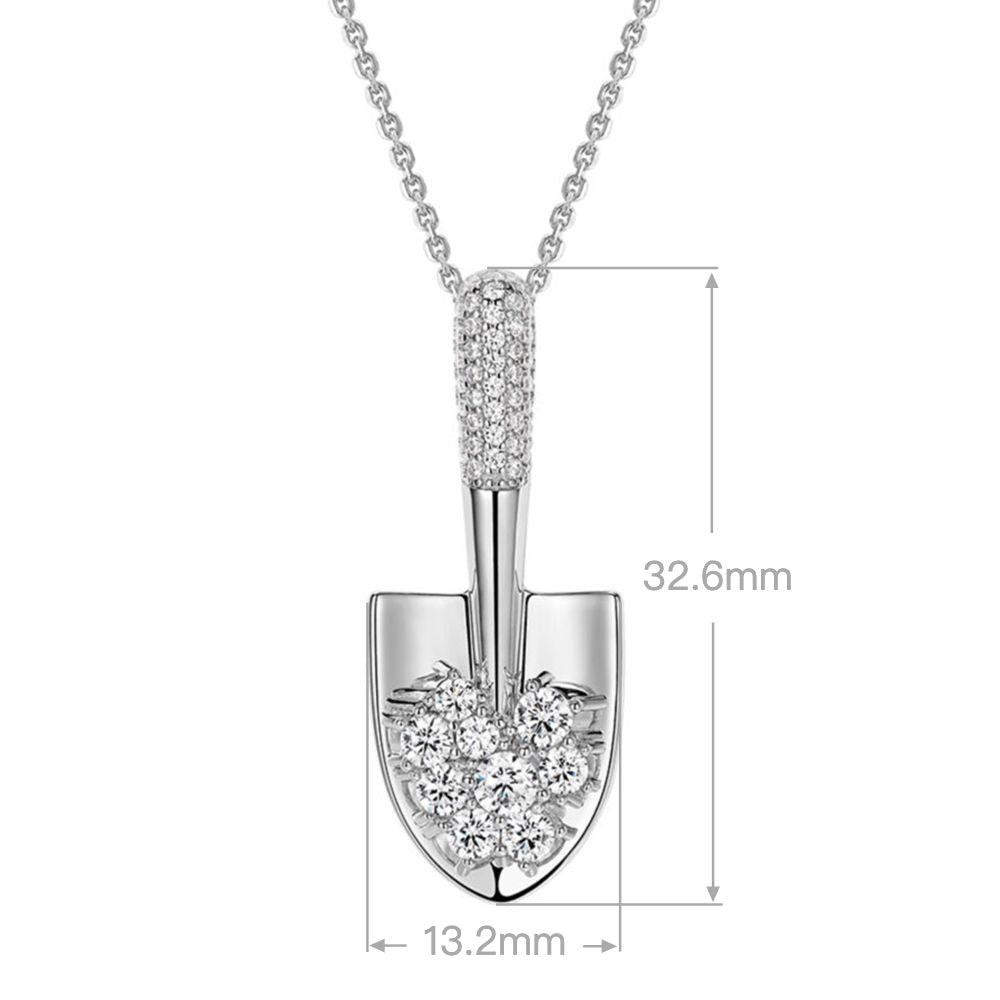 Shovel Pendant Necklace – 50cm Silver-Tone Chain with Zircon Accents
