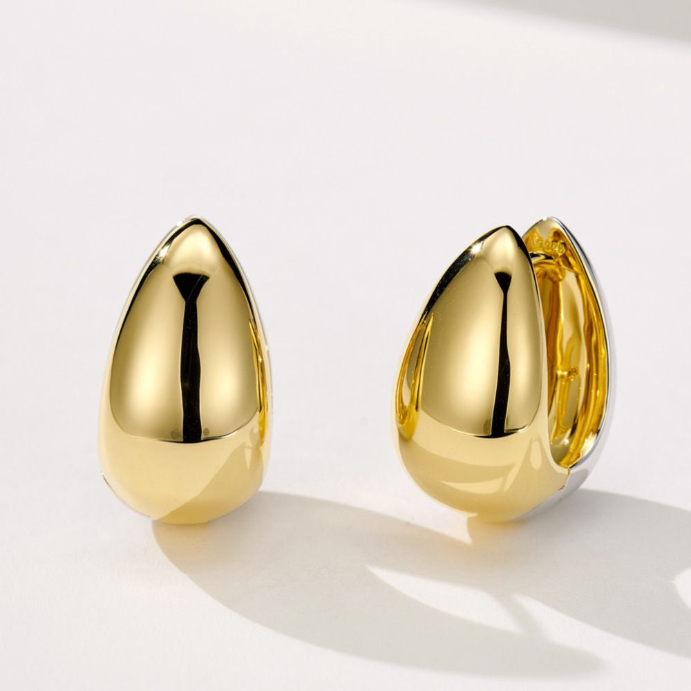 Dual-Tone Teardrop Hoop Earrings – Polished Gold and Silver Finish