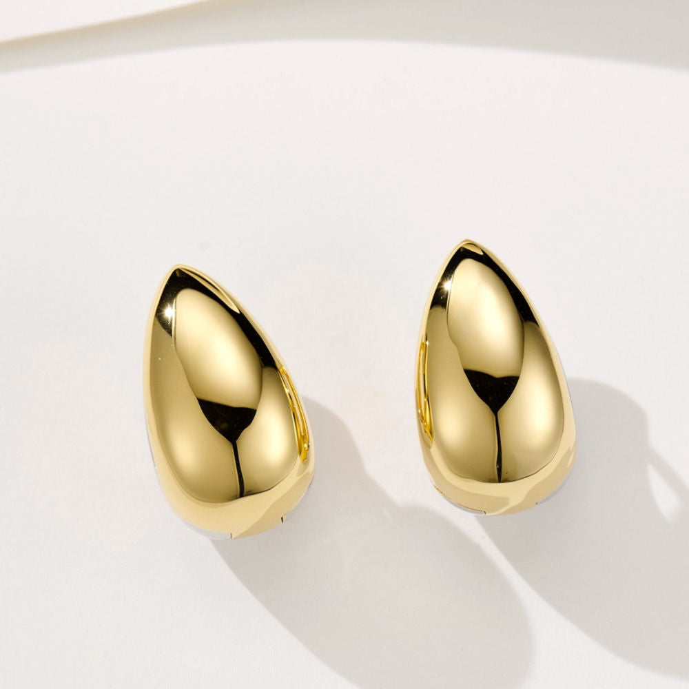 Dual-Tone Teardrop Hoop Earrings – Polished Gold and Silver Finish