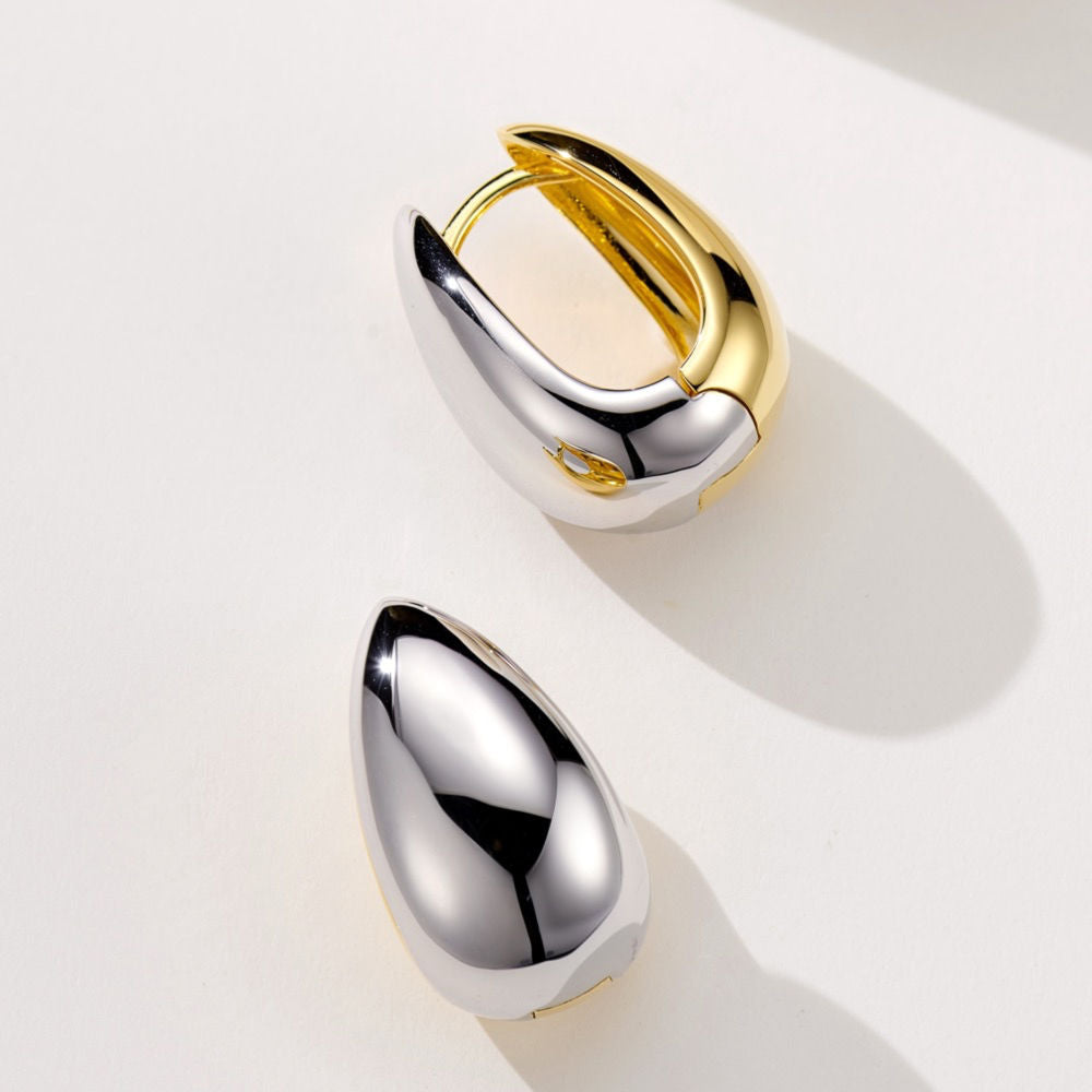 Dual-Tone Teardrop Hoop Earrings – Polished Gold and Silver Finish