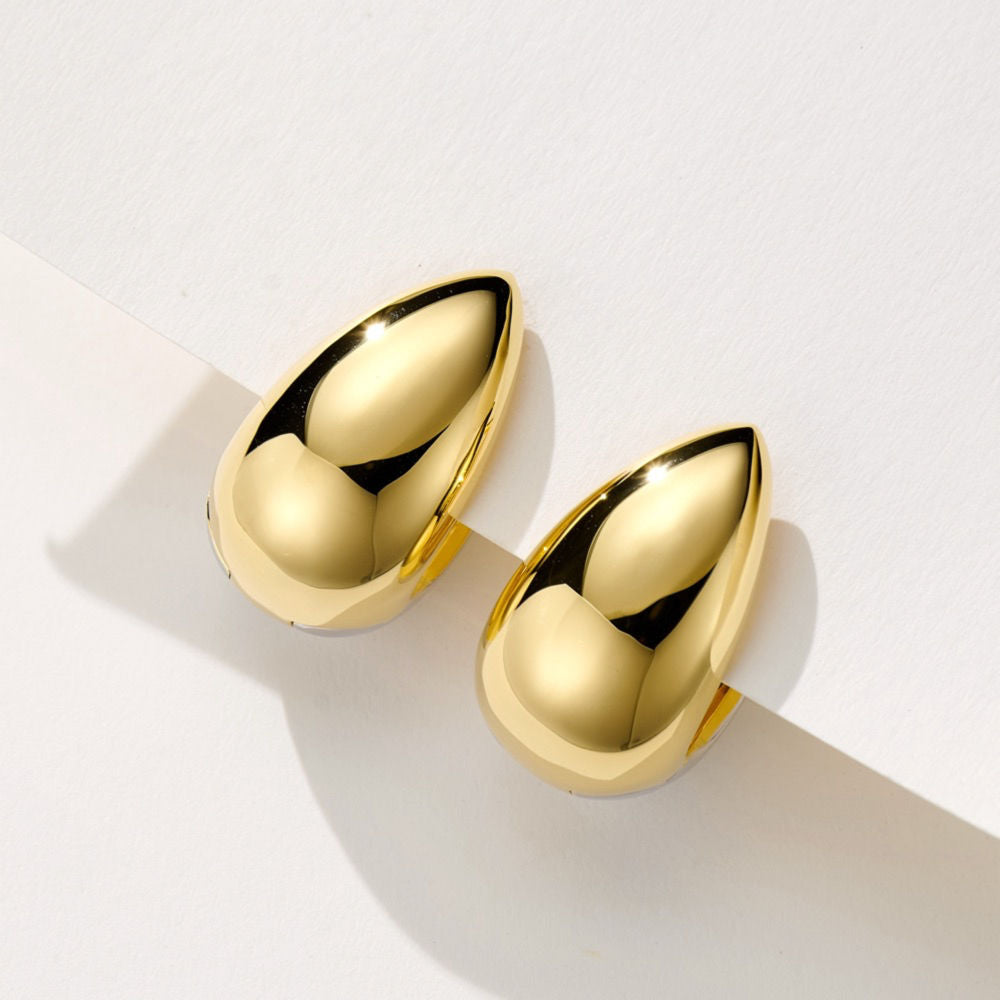 Dual-Tone Teardrop Hoop Earrings – Polished Gold and Silver Finish