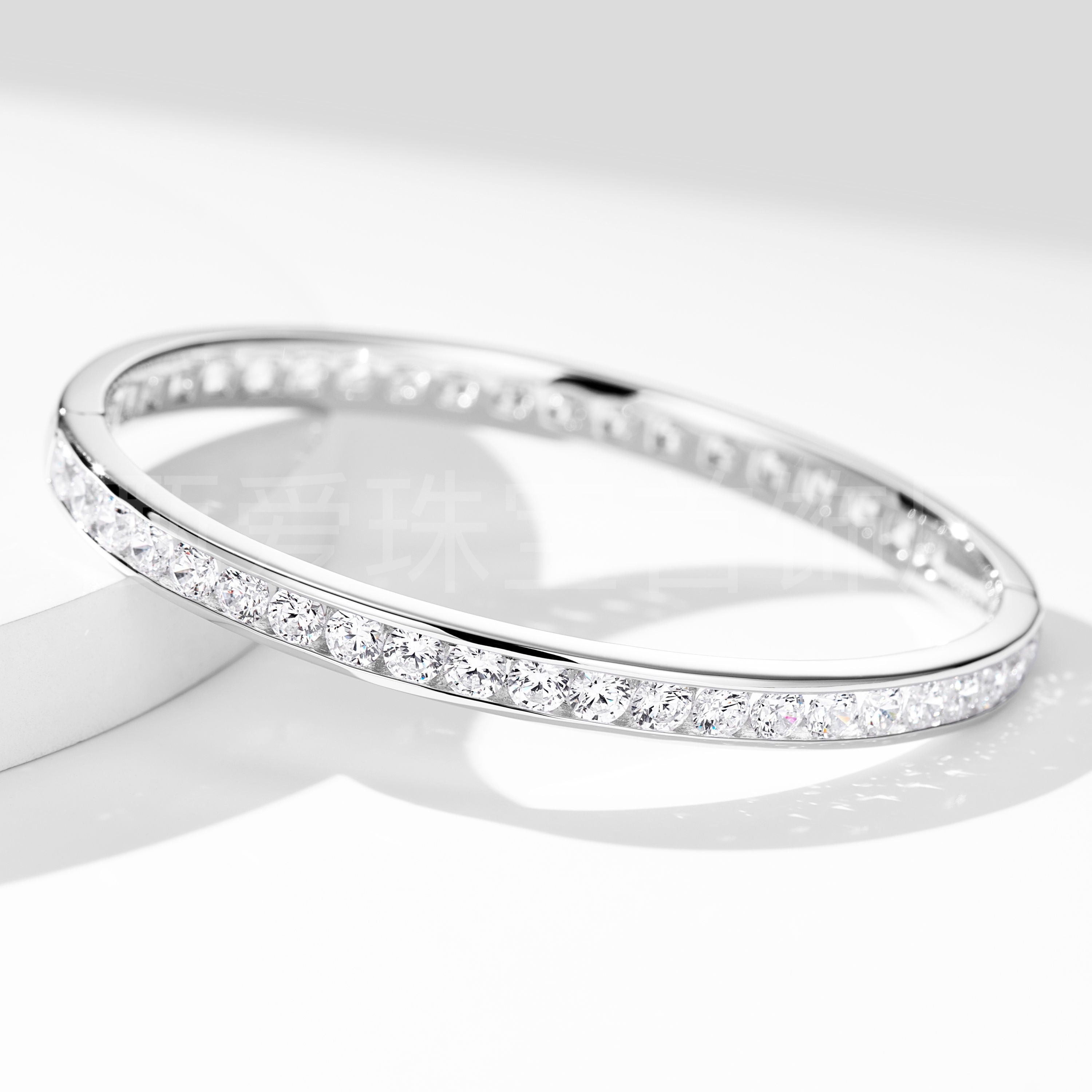 925 Sterling Silver Channel-Set Cubic Zirconia Tennis Bangle Bracelet for Women