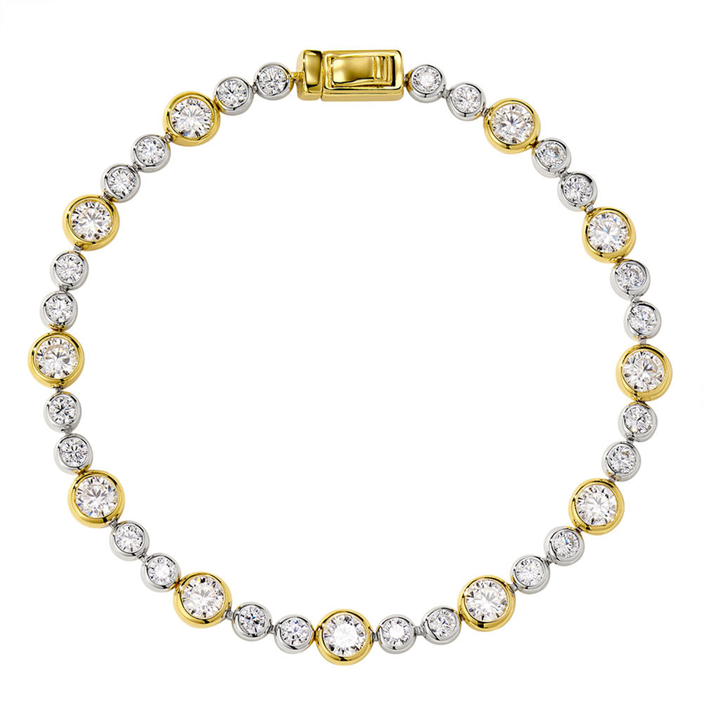 Two-Tone CZ Tennis Bracelet – Sterling Silver & Gold-Plated Bezel Set Cubic Zirconia