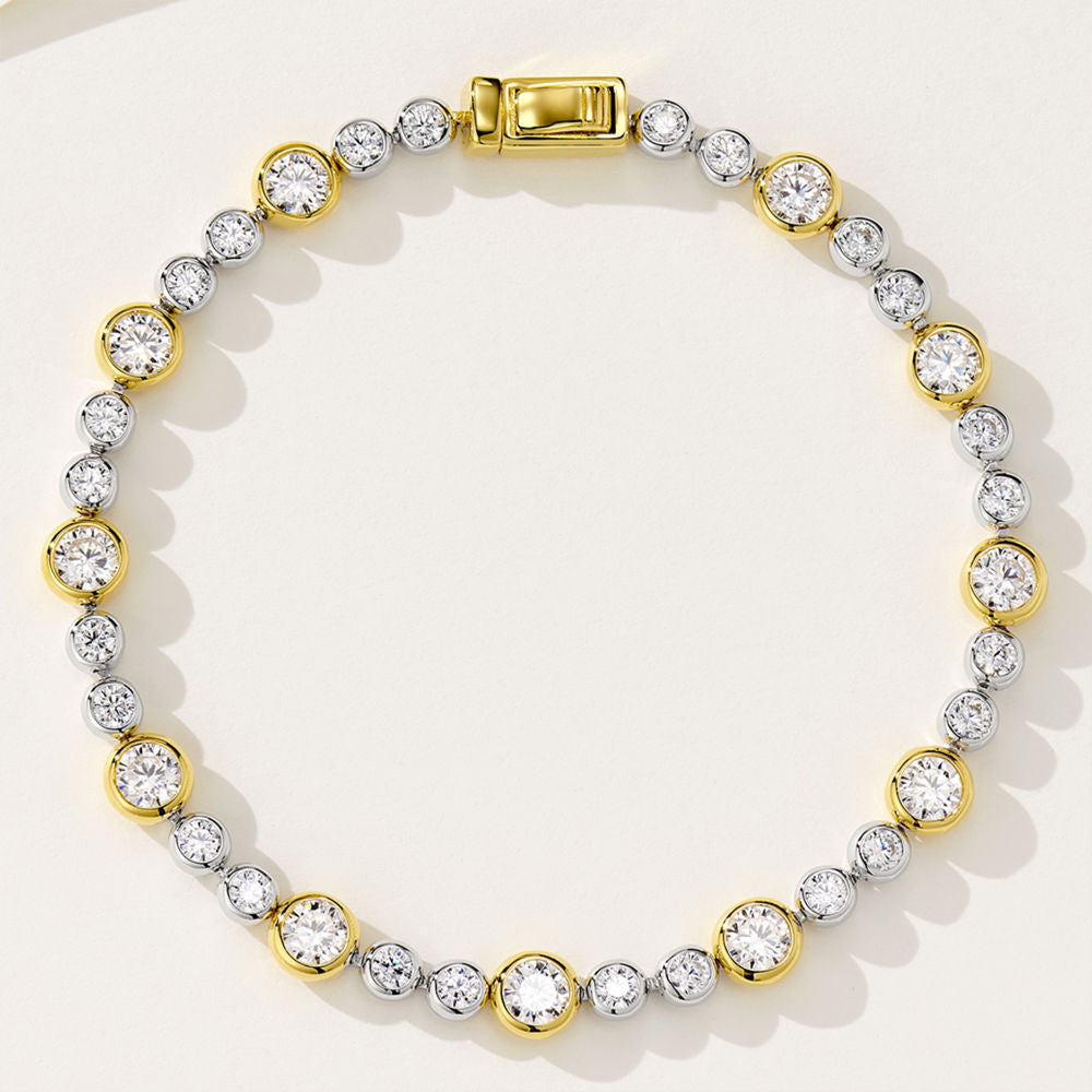 Two-Tone CZ Tennis Bracelet – Sterling Silver & Gold-Plated Bezel Set Cubic Zirconia